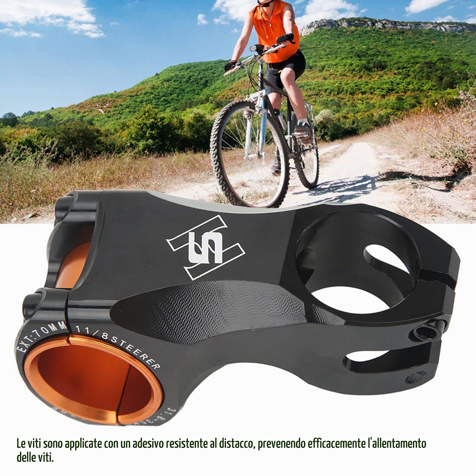 Attacco Manubrio Bici,Riser Attacco Manubrio 70 Mm Ultra Leggero ‑17 Gradi per Manubrio 35 Mm 31,8 Mm per Bici da Strada Mountain Bike(Nero)