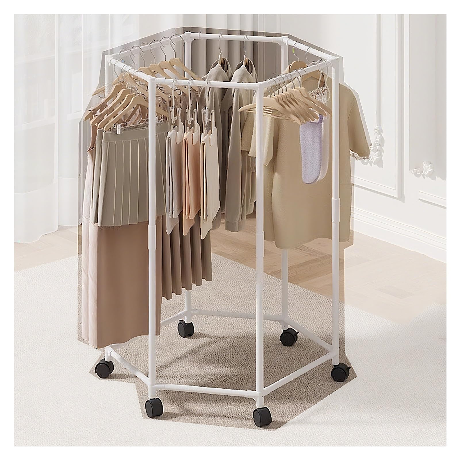 Aycdl White Portable Adjustable Clothing Rack With Wheels Heavy-Du Metal Garment Hanr Multifunctal Clothing Nizer For Home Black,-H120cm/47.3In