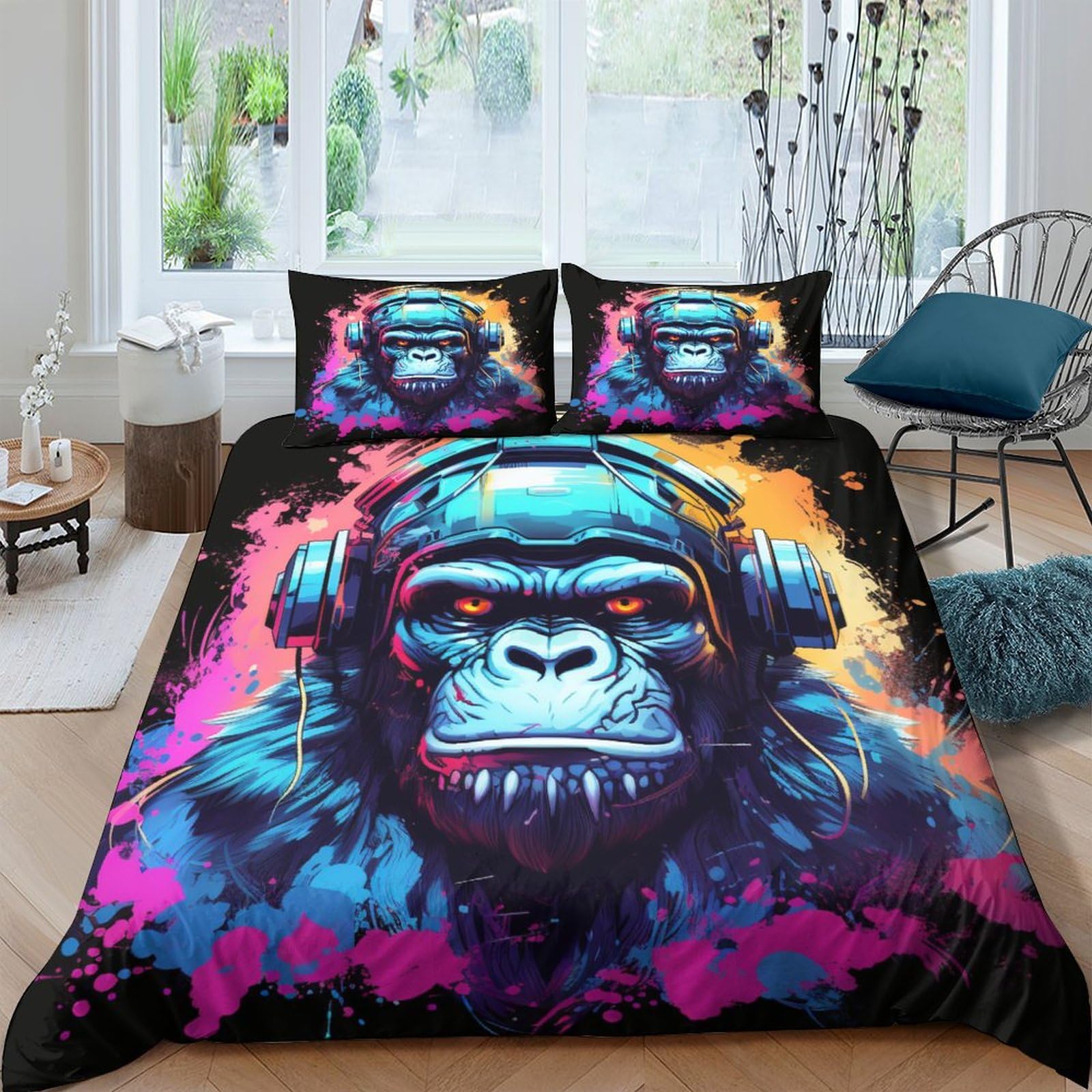 Housse de couette gorille microfibre respirante et douce pour lit double