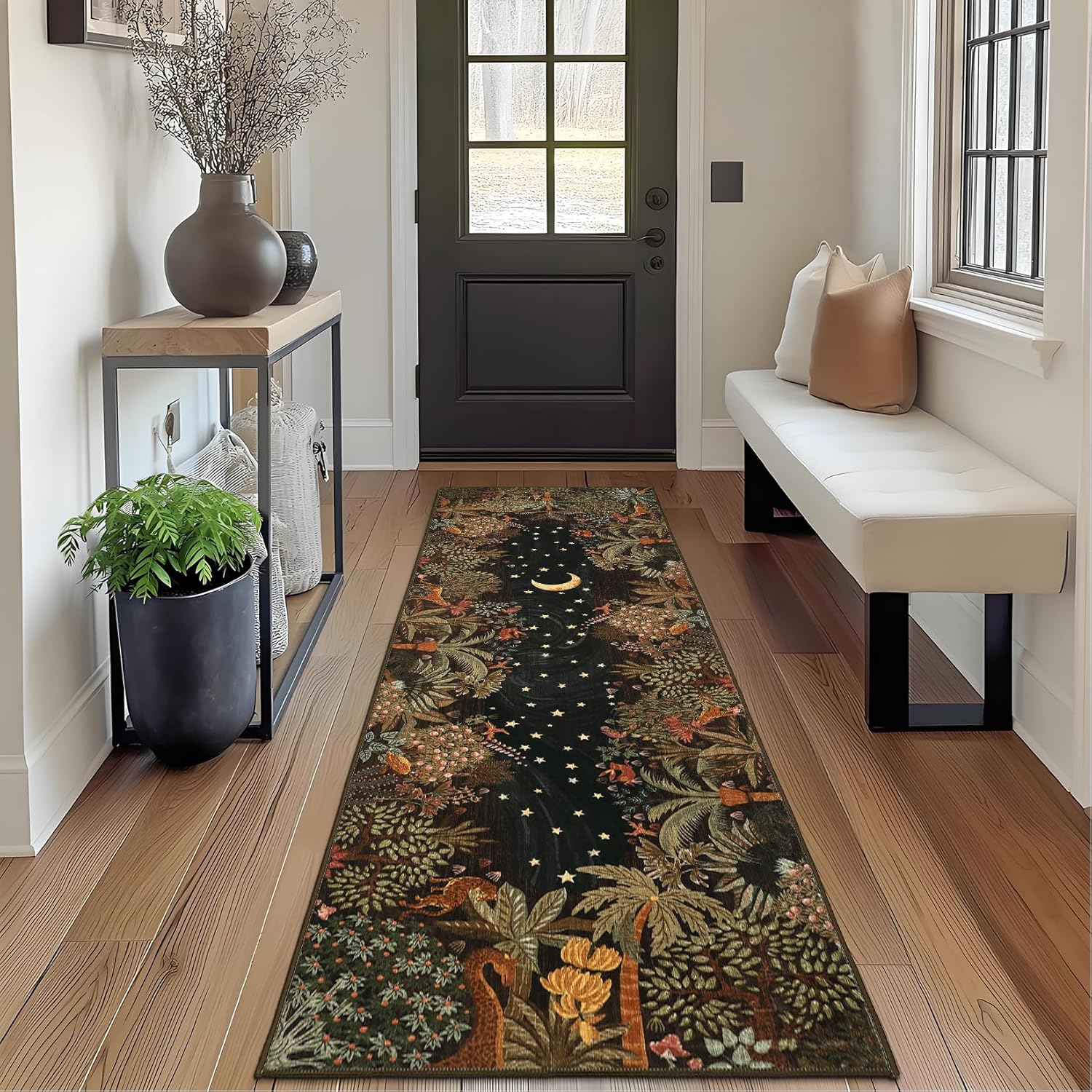 GarveeHome 2x6 Jungle Washable Runner Rug for Kitchen, Soft Animal Print Hallway Runner Non Slip Brown Entryway Rug Farmhouse Laundry Mat Stain Resistant Carpet for Bedroom Bathroom