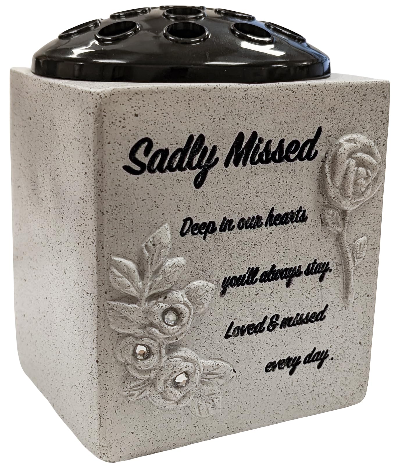 Sadly Missed Grave Flower Pots Vase – Memorial Ornament with Heartfelt Inscription – Weatherproof Flowers Holder Pot – Vases Ornament for Graveside Remembrance