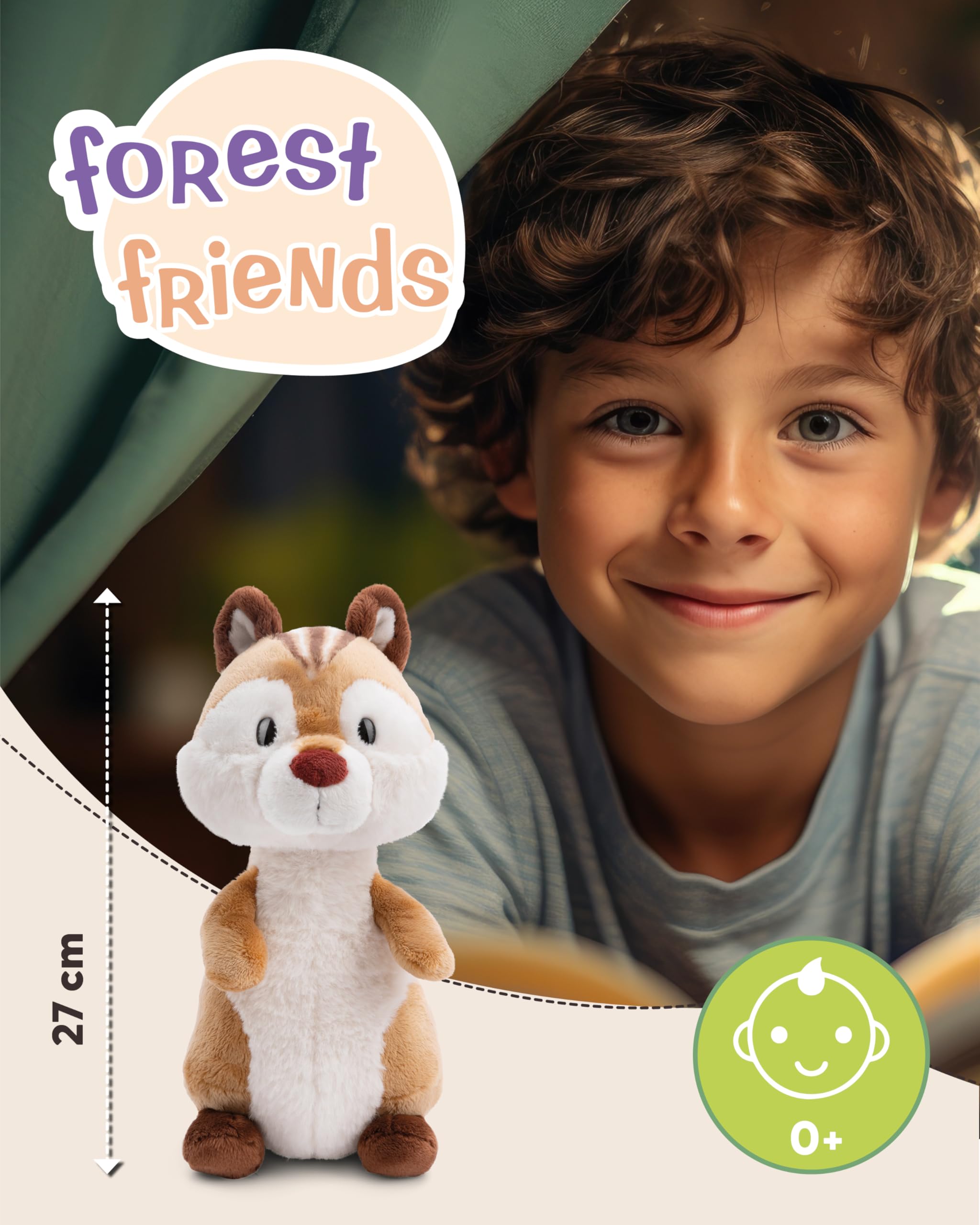 NICI FOREST FRIENDS Chipmunk cuddly toy Jojo 27cm, Fluffy soft toy for cuddling playing and cherishing - Image 2