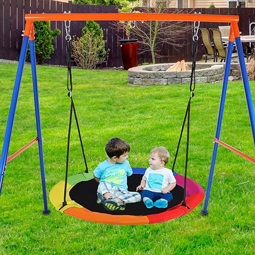 Miniatura 9 de RedSwing Columpio de árbol de platillo volador de 43 pulgadas para niños, asiento redondo grande impermeable con correas ajustables para colgar al