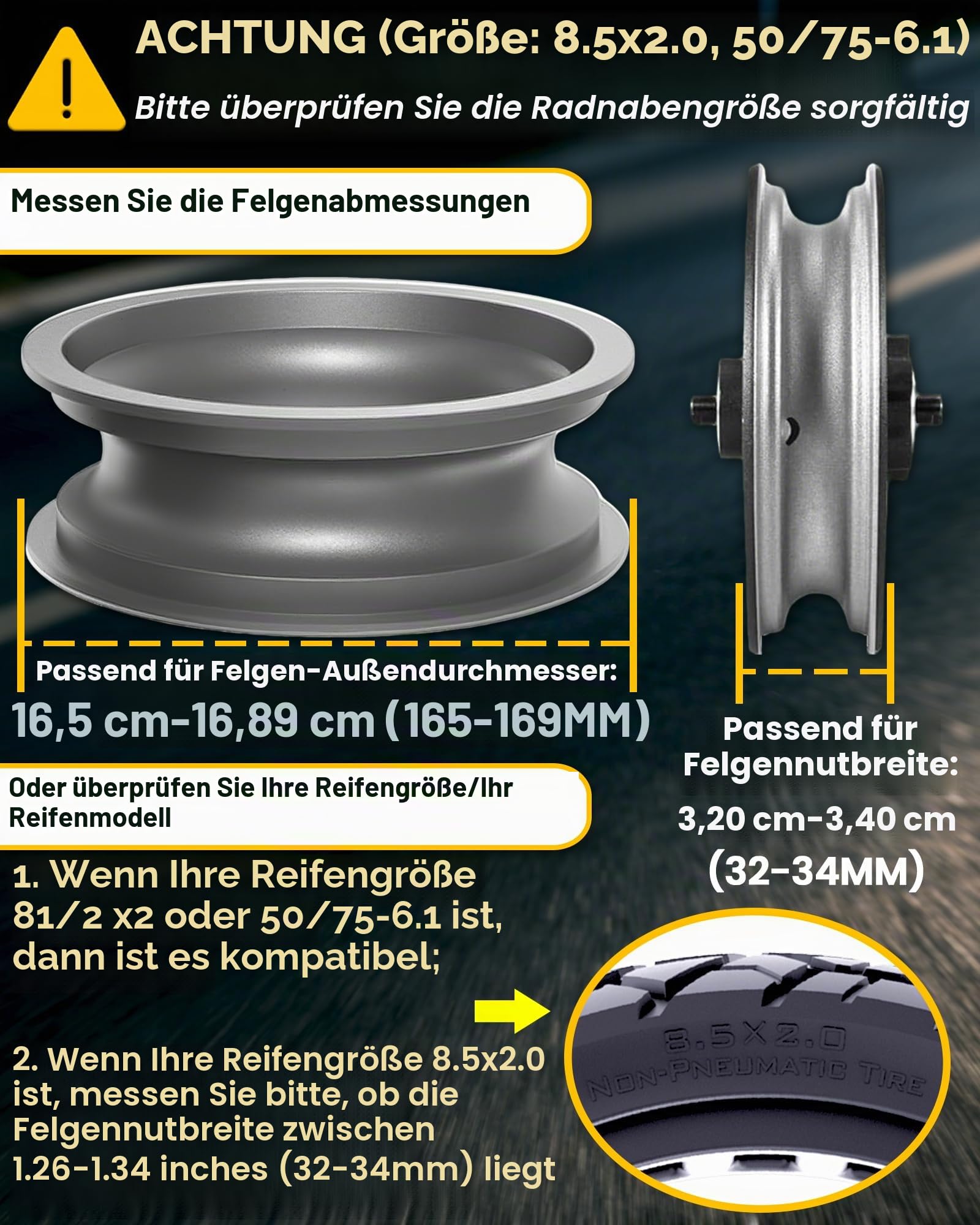 2er-Pack Vollgummireifen 8,5x2,0 (50/75-6.1) mit Wabenstruktur – Pannensicher & Wartungsfrei – Kompatibel mit E-Scootern wie Xiaomi M365/Pro 2 u.v.m.