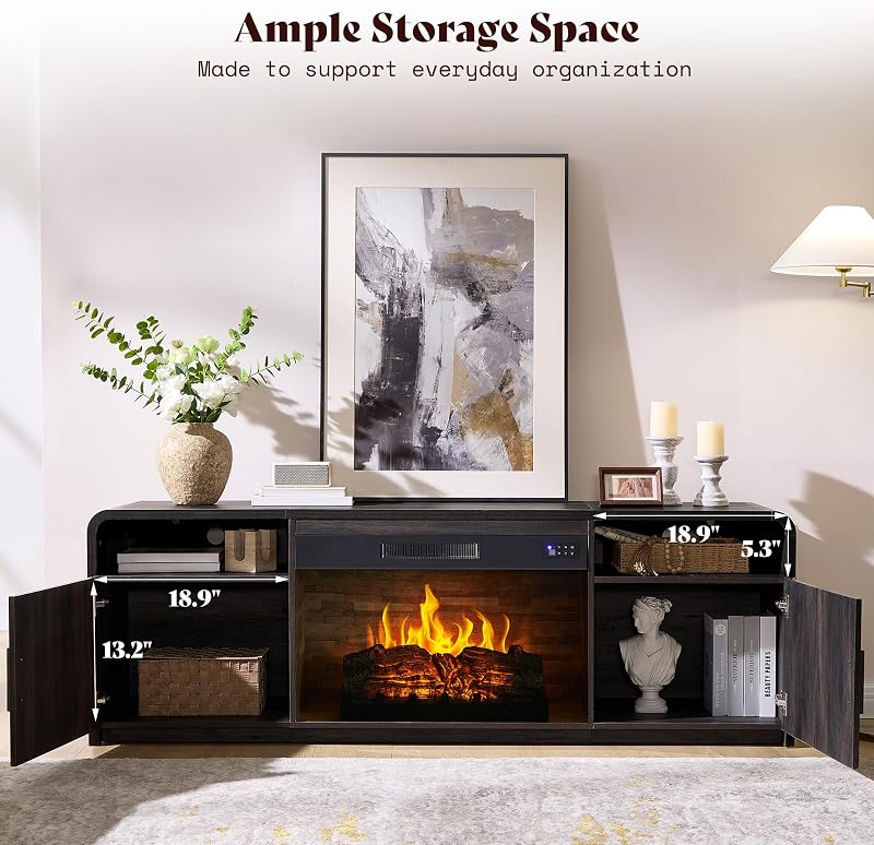 AMERLIFE 70" Fluted TV Stand with 30" Electric Fireplace image 5