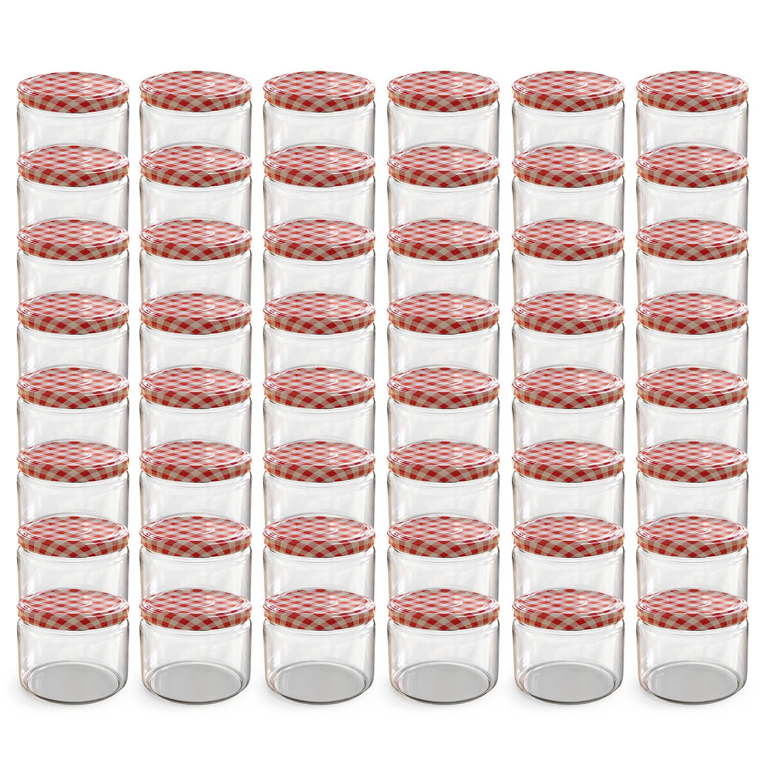 Oputec Lot de 48 bocaux de 282 ml avec couvercles à visser rouges à carreaux – Parfaits pour les confitures, les confitures et plus encore, petits bocaux avec couvercle, parfaits comme pots à