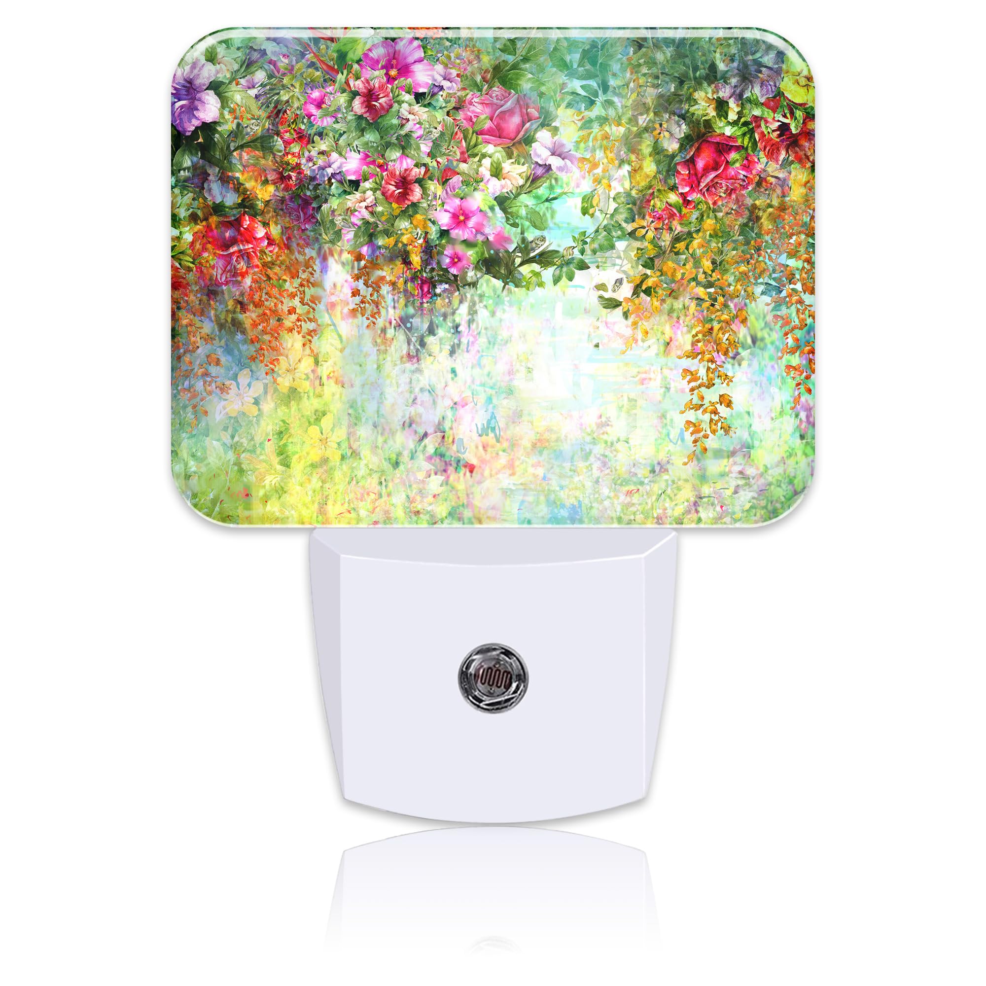 Abstract Watercolor Flowers Night Light Flowers Oli Painting Nightlight Plug into Wall with Dusk to Dawn Sensor for Kid Girls Boys Women Men Room, Hallway, Kitchen, Bathroom, Stairs Decor