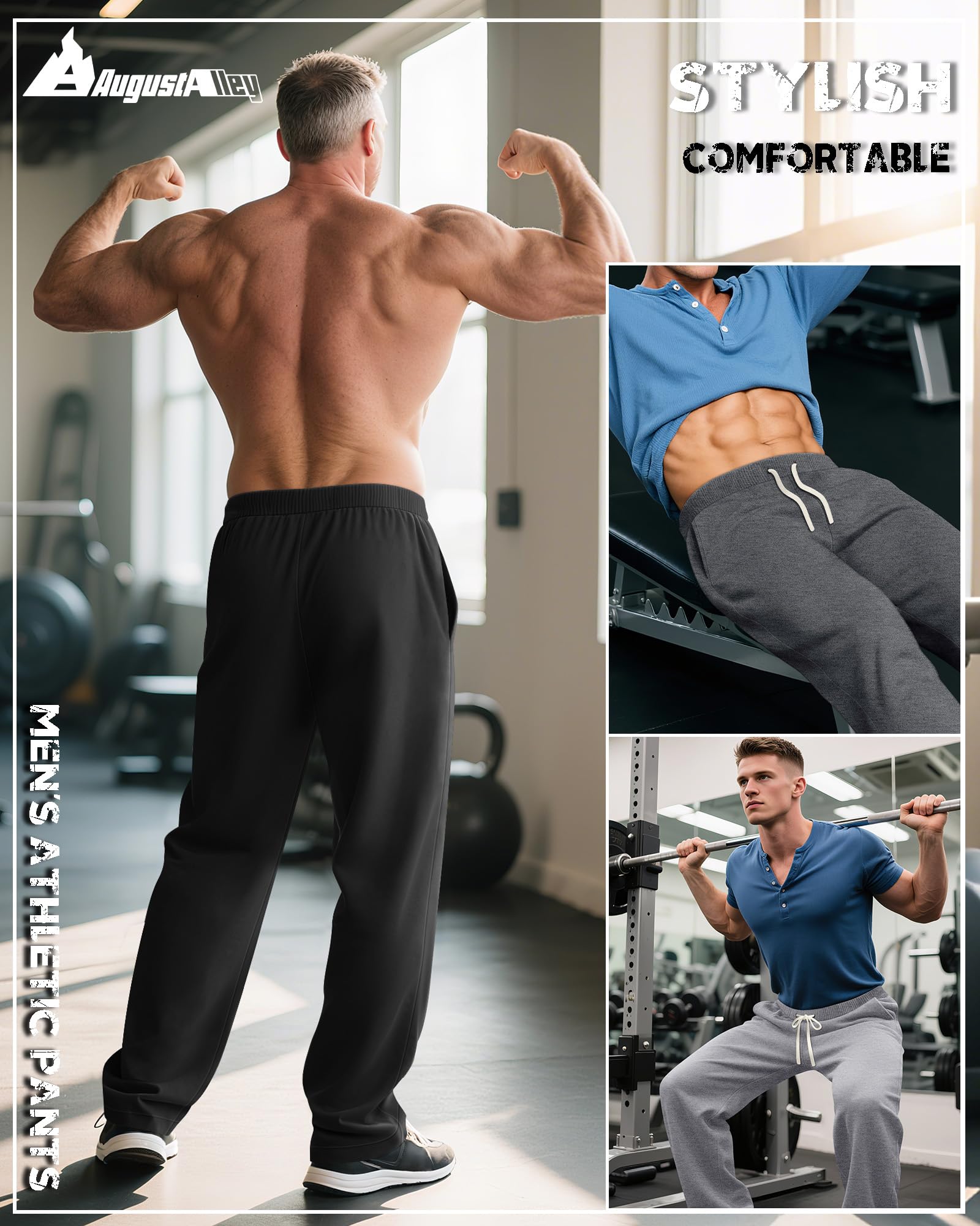 Confezione da 3 Pantaloni della Tuta da Uomo Grandi e Alti, Pantaloni Sportivi con Coulisse e Tasche, Aperti sul Fondo
