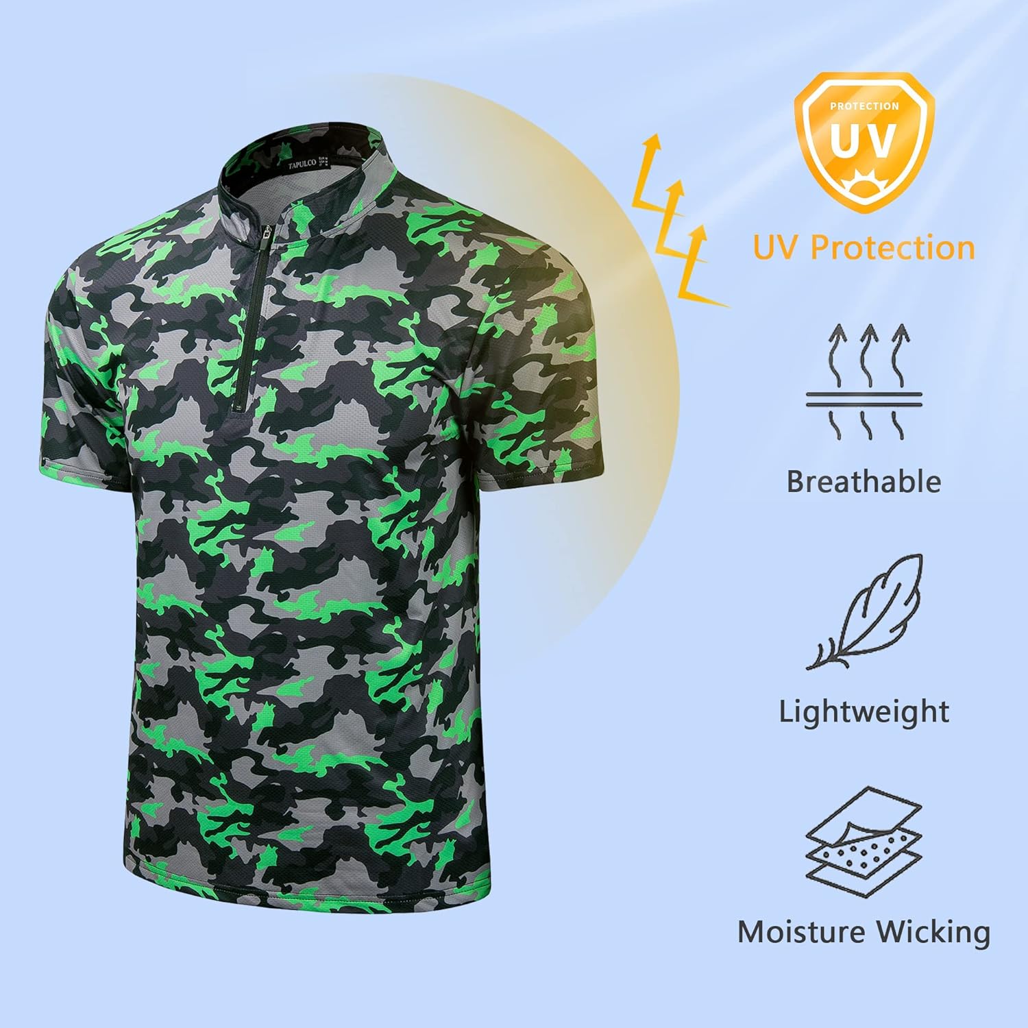 TAPULCO Mens Quick Dry Quarter Zip Performance Modern Printed Casual Sports T-Shirts Athletic Pullover Outdoor Hiking Tee