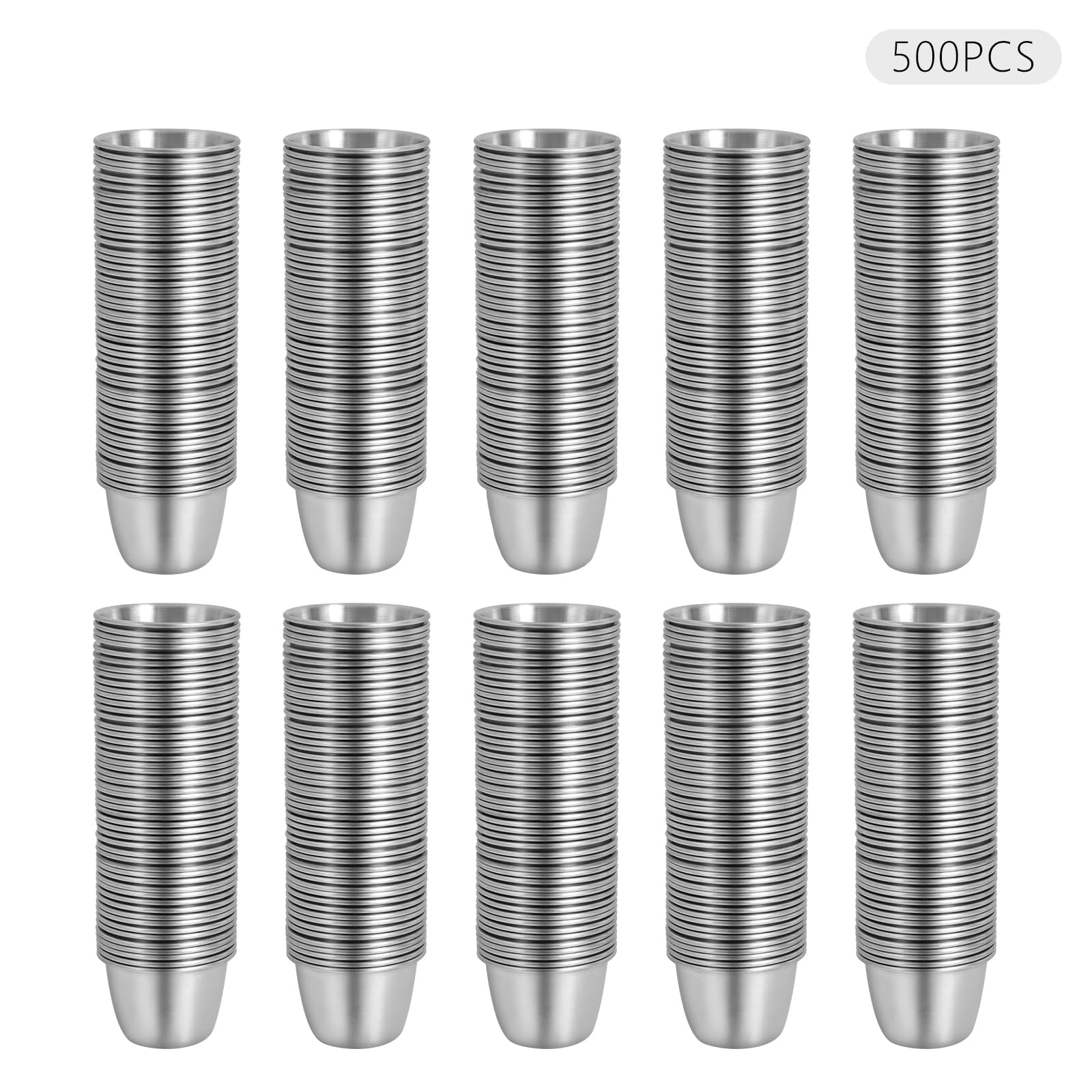 Silber Edelstahl Soßenschälchen Mini Dip Portionsschalen 500 Stück 6 cm für Soßen Gewürze Dips Ketchup Majonäse Salat Essig Öl Senf Restaurant Küche Party Haushalt Buffet Catering