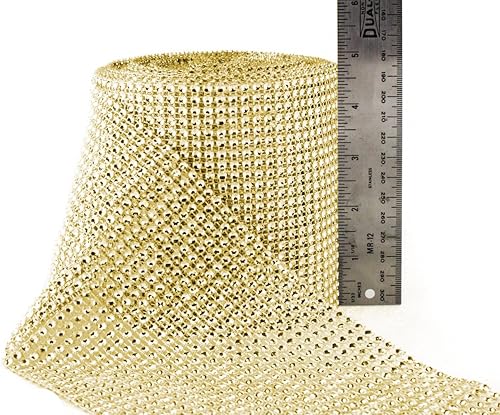 Miniatura 7 de Gold Diamond Sparkling Rhinestone Mesh Ribbon for Event Decorations Wedding Cake Birthdays Baby Shower Arts  Crafts 475 x 10 Yards 24 Row 1 Roll