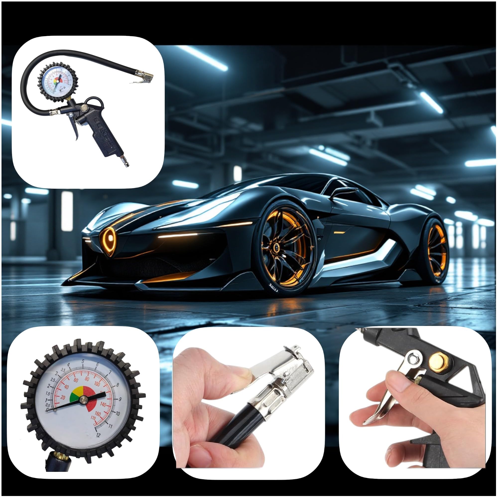 Pistola Gonfiaggio Pneumatici Professionale Con Manometro 170psi - Per Auto, Moto, Camion E Bici - Attacco 1/4 - Foto 10