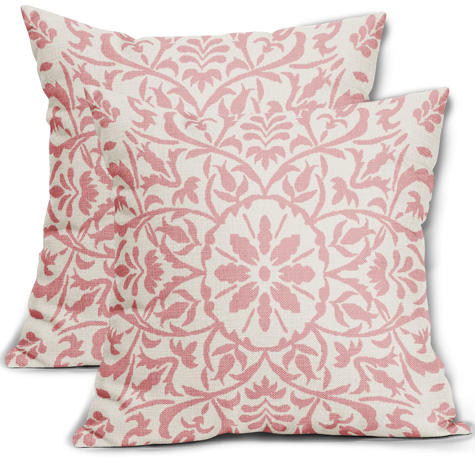 Light Pink Ethnic Boho Pillow Covers 20 X 20 Inch Bohemian Carpet Style Vintage Flower Print Decorative Throw Pillows Outdoor Linen Square Cushion