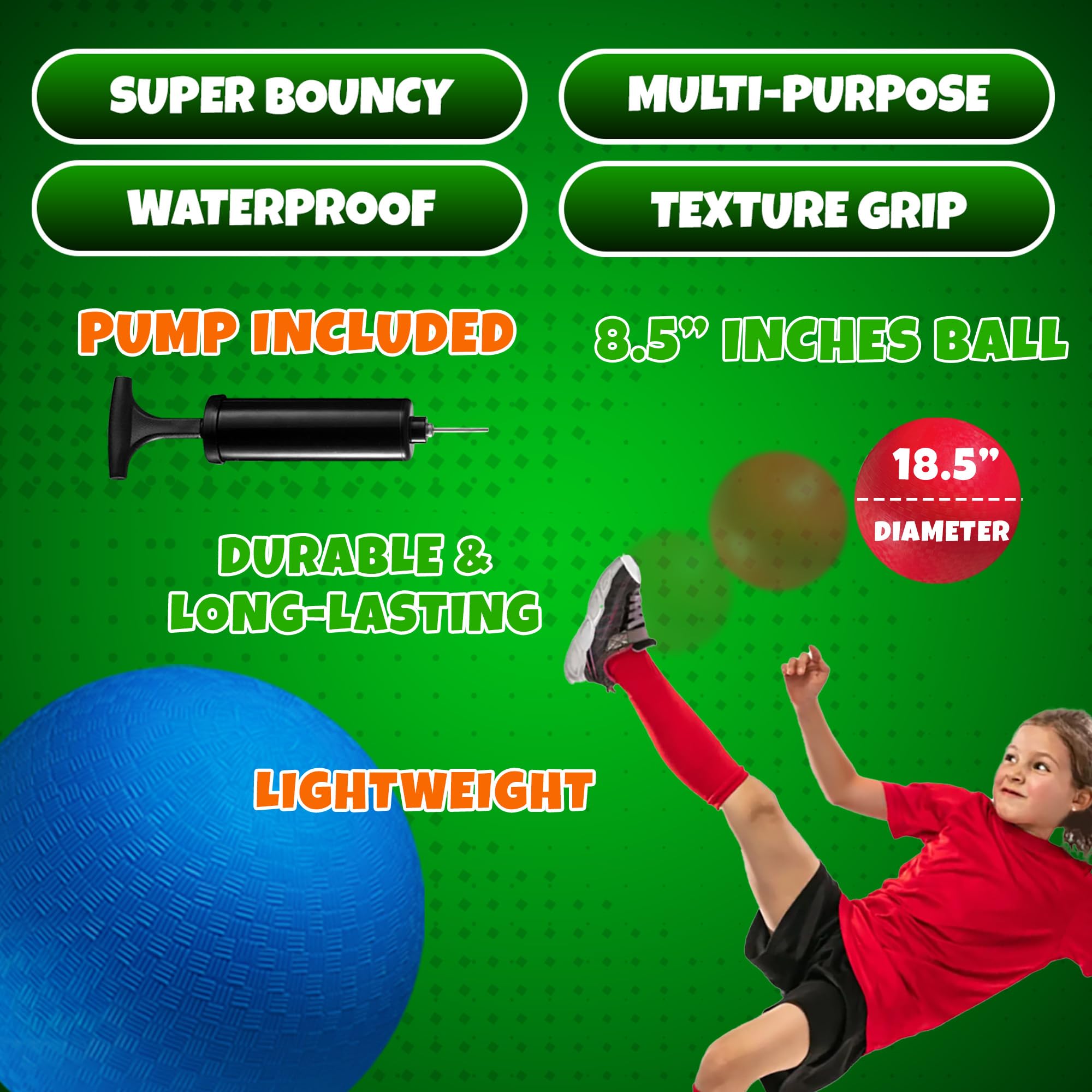 Red & Blue Playground Dodgeballs - (2-Pack) with Pump - Small Playground Balls for Kids, Teens & Adults - Indoor & Outdoor Gym Sports Balls for Dodgeball, Four Square, PE, Recess & Party Games - 4