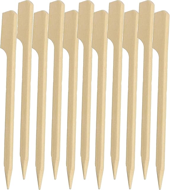 50 Skewers Barbecue Sticks Paddle Wooden BBQ Grill Cocktail Party Finger Fruit Chocolate Fountain Fondue Stick Holders (Wooden, 15CM)