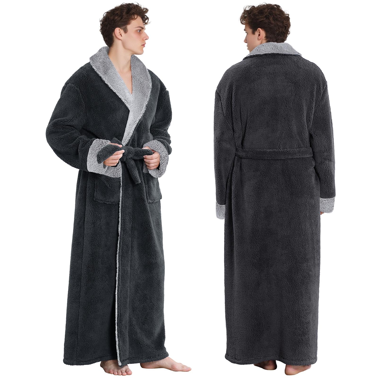 PUTUO Lang Flauschig Bademantel für Herren: Extra Langer Winter Morgenmantel aus Plüsch für Männer - Weiche warme flauschige Fleece Bademäntel Hausmantel Geschenk