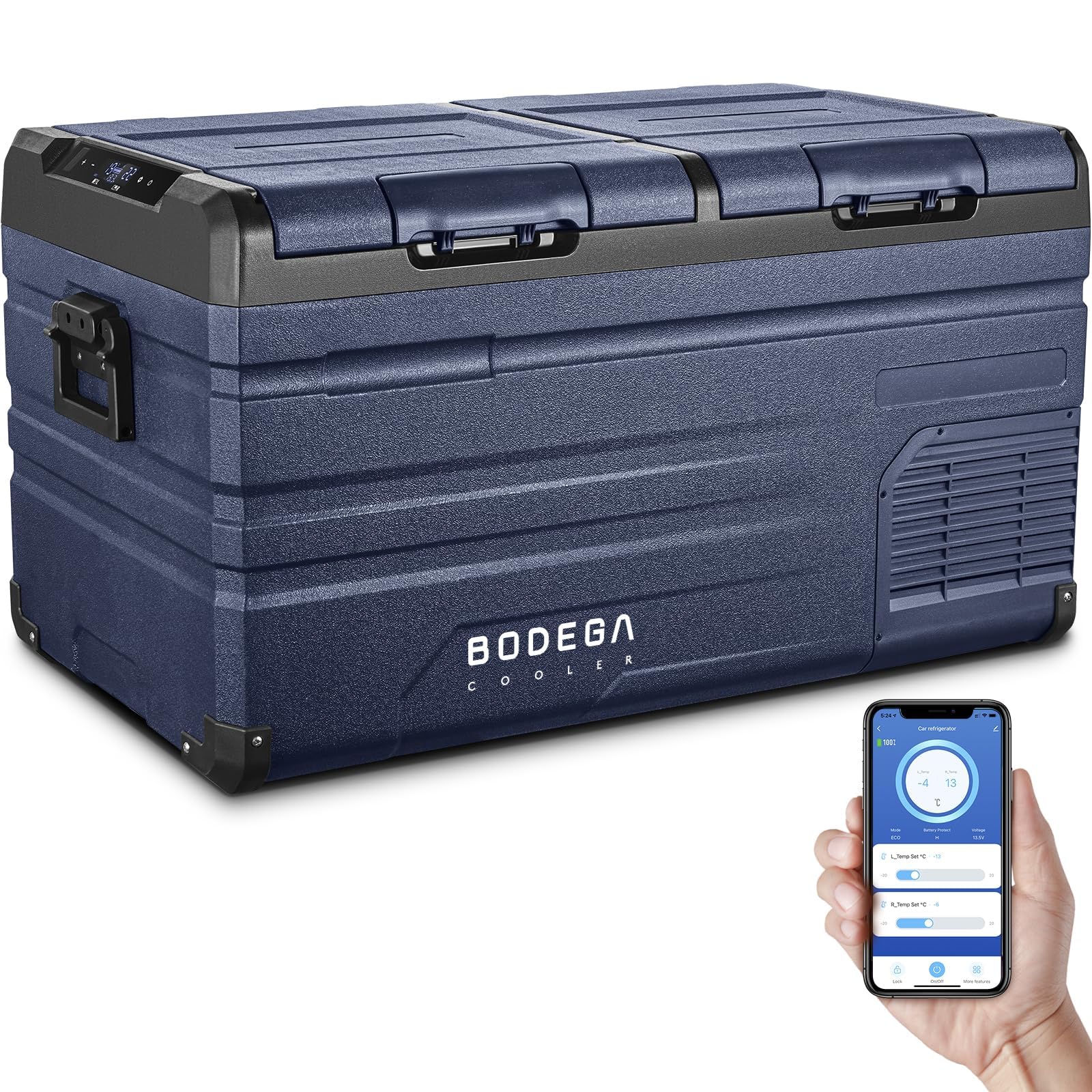 BODEGACOOLER 12 Volt Car Refrigerator, RV Car Fridge Dual Zone APP Control, Portable Freezer,75 Quart(72L) -4?-68? RV Electric Cooler 12/24V DC and 100-240V AC for Outdoor,Camping,Travel