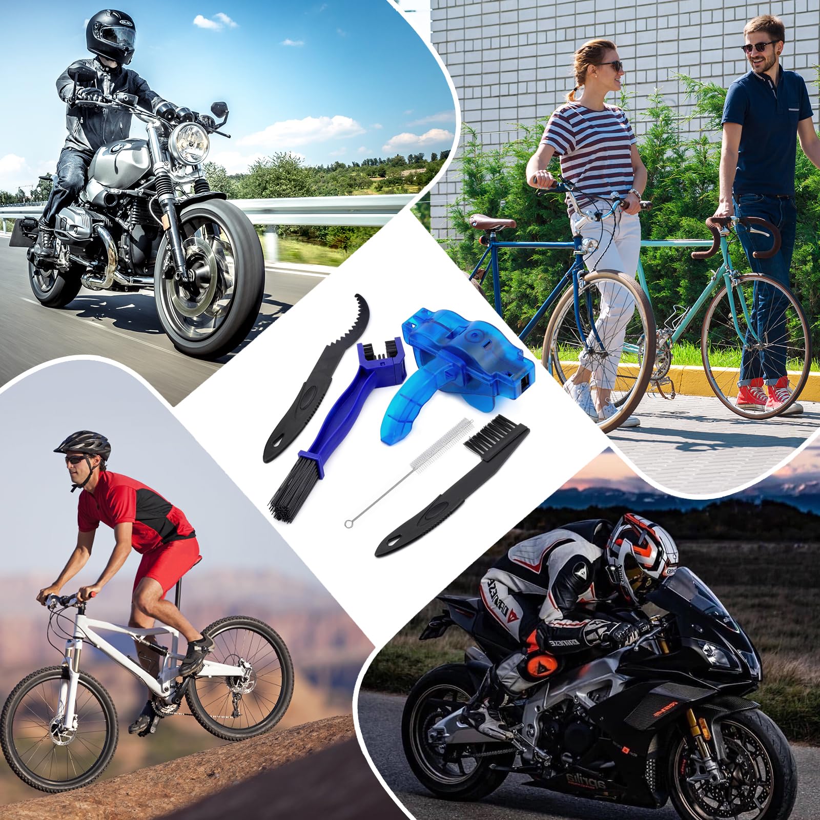 Pulisci Catena Bici Lavacatena Pulizia Catena Moto Kit (5 Pezzi)