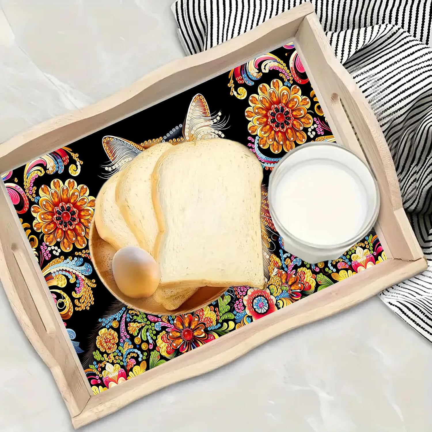 SHLUHA Diamond Art Kits for Adults Diamond Painting Wooden Serving Trays with Handle Food Tray for Breakfast Home Decor Gift image 5