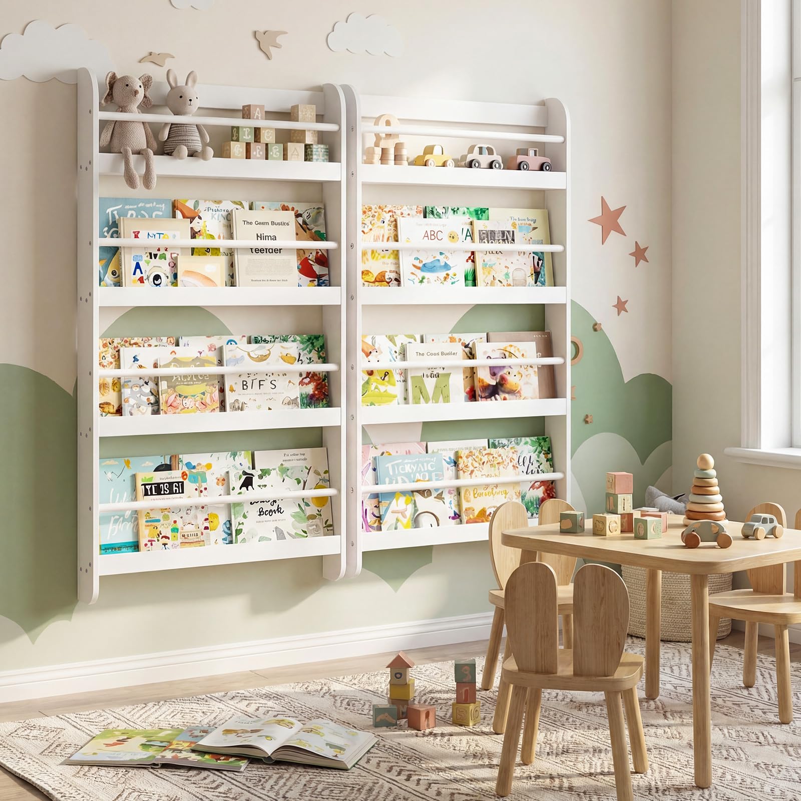 COSTWAY Bücherregal für Kinder, Kinderregal mit 4 Ablagen, Wandregal aus Holz für Spielzeug & Bücher, schmales Montessori Aufbewahrungsregal für Kinderzimmer, Leseecke, 56 x 12 x 107 cm (Weiß)
