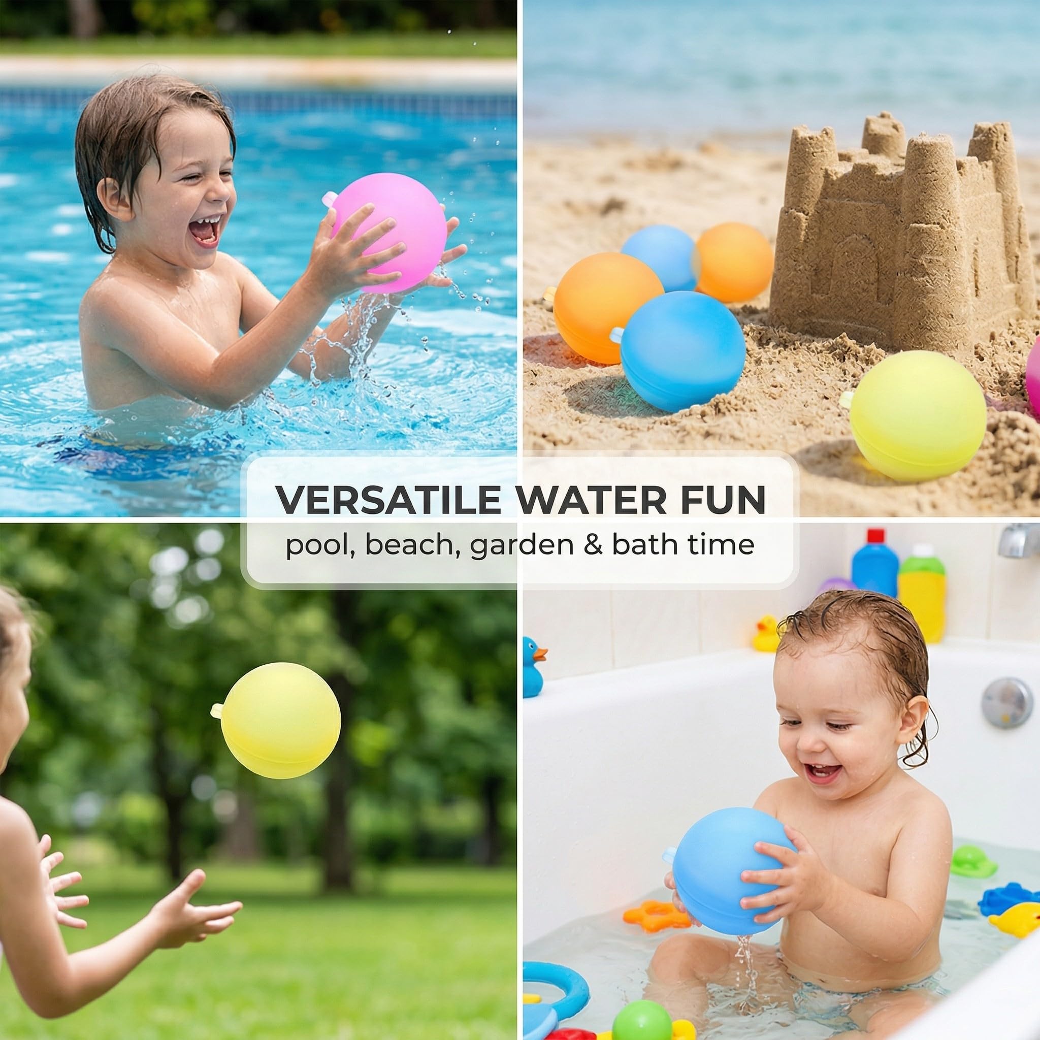 Globos de Agua Reutilizables de Silicona, Pack 6 Colores Surtidos | Autocierre y Llenado Rápido para Piscina, Playa, Verano, Niños y Adultos