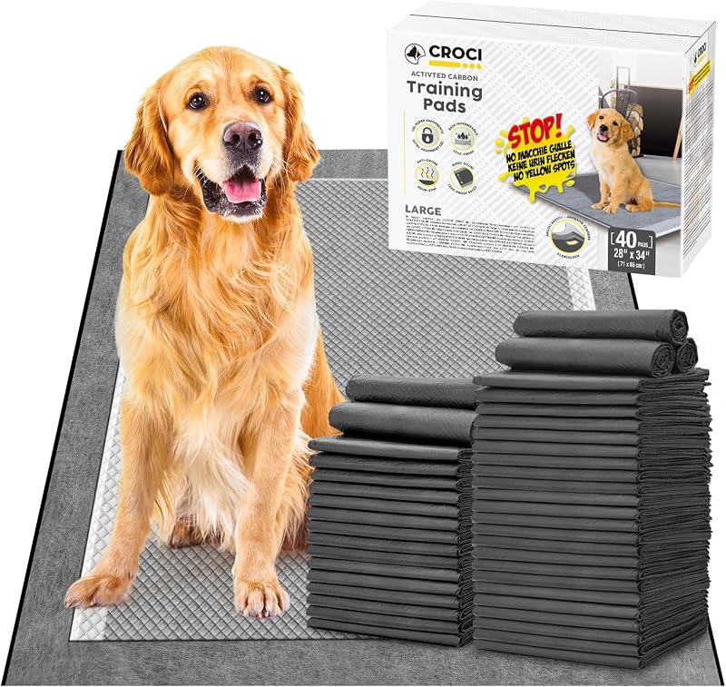 Tapete Higiênico Descartável para Cães Croci com Carvão Ativado, Antivazamento, Grande 71,0 x 71,0 cm, Pacote com 40