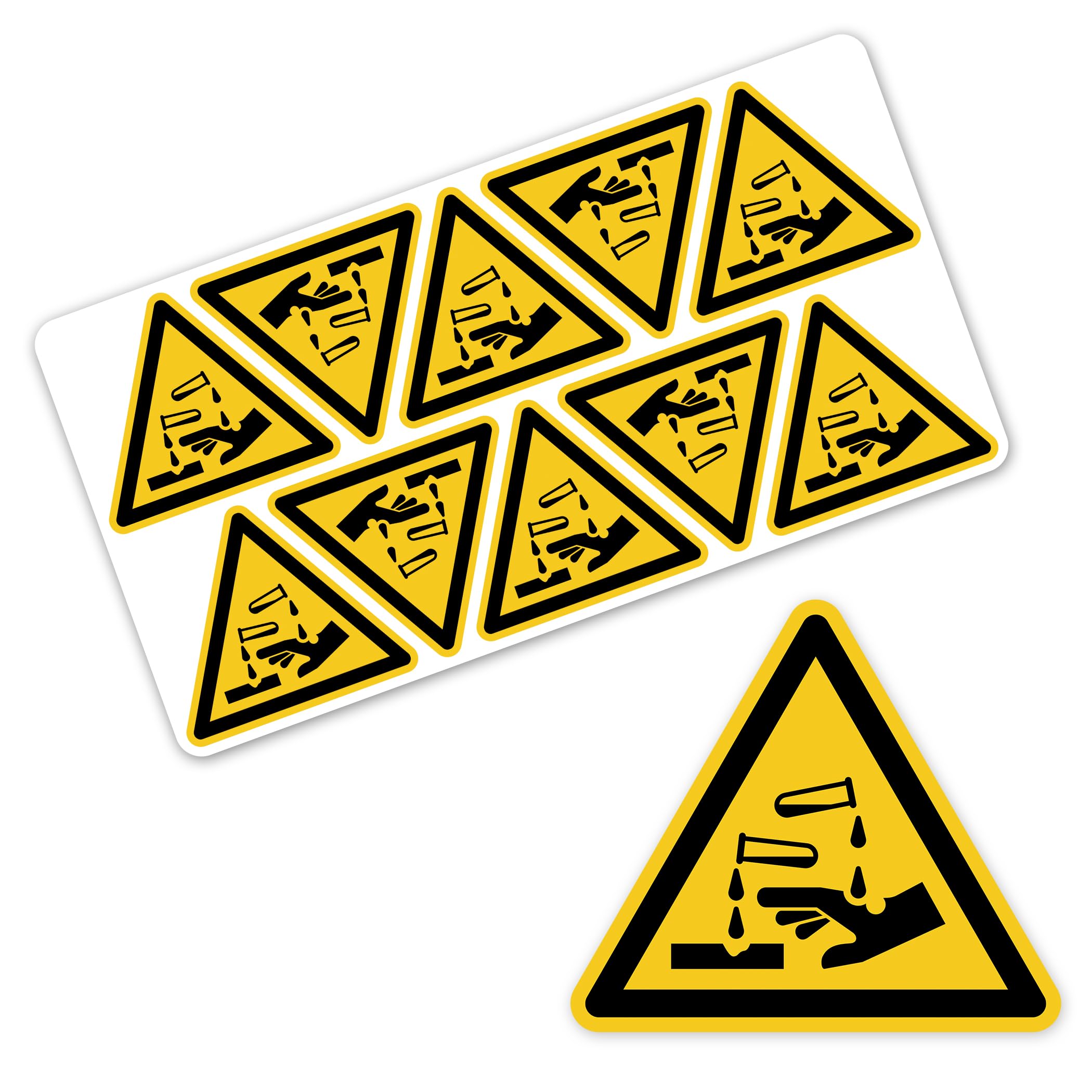 Señal de advertencia de sustancias corrosivas, pegatinas según DIN EN ISO 7010 ASR A1.3 W021 símbolo de advertencia – Señal de advertencia resistente para sustancias peligrosas, productos