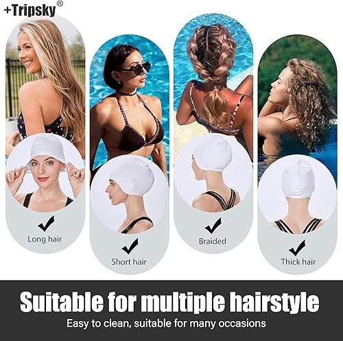 Miniatura 4 de Tripsky Gorro de natación de silicona para cabello largo  Gorro de natación para mujeres, hombres y adolescentes  Gorro de baño con patrón