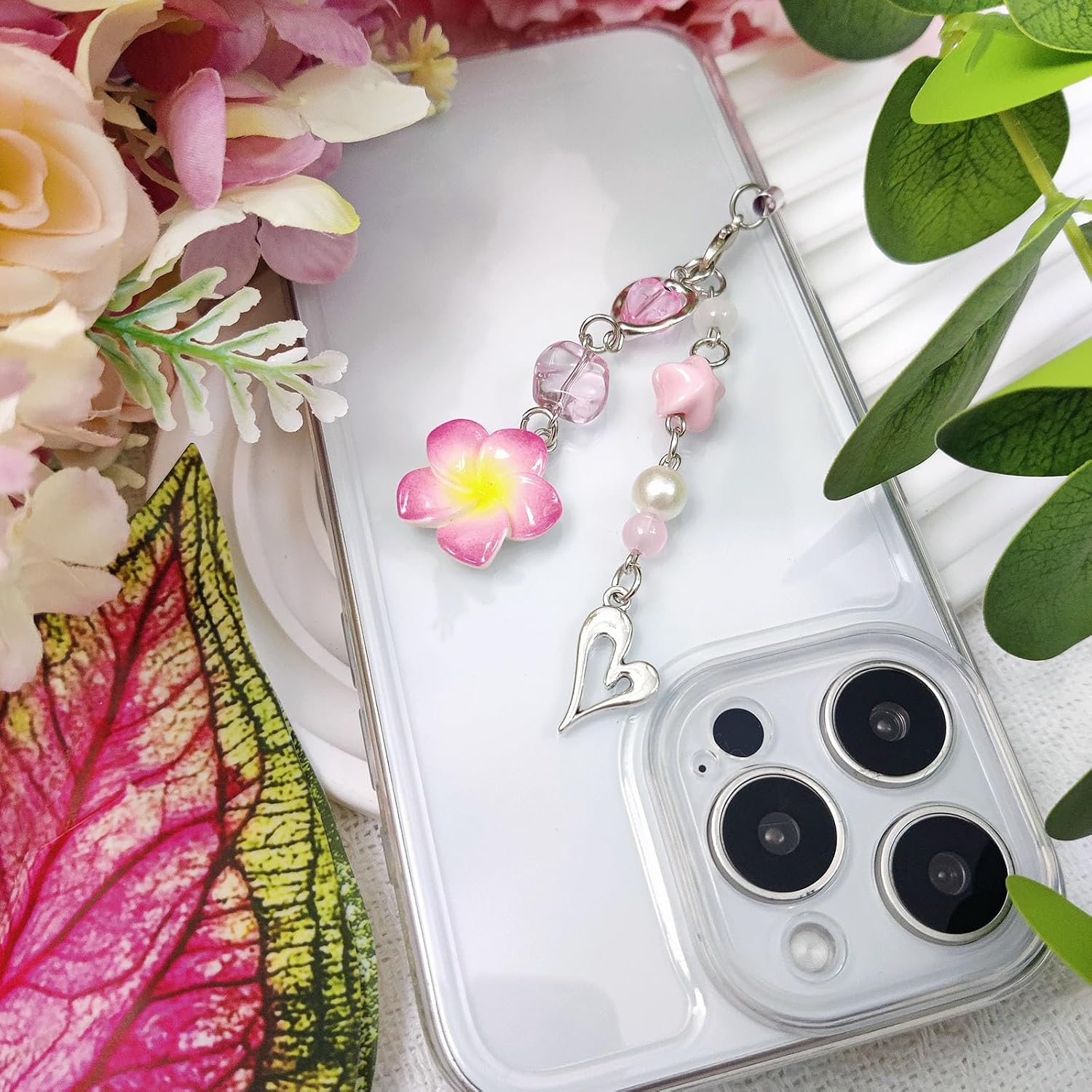 AGEN KGEN Cute Flower Phone Charms Straps Lily of the Valley Glass Crystal Phone Strap Charms PhoneCase Accessories for Women