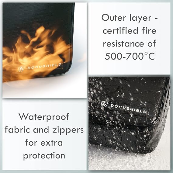 Fireproof Document Box | Water Resistant & Fireproof Document Bag | Lightweight & Portable Box with Dividers & Pockets for File Storage | UK Brand | Fibreglass Fabric | TSA Lock (Original)