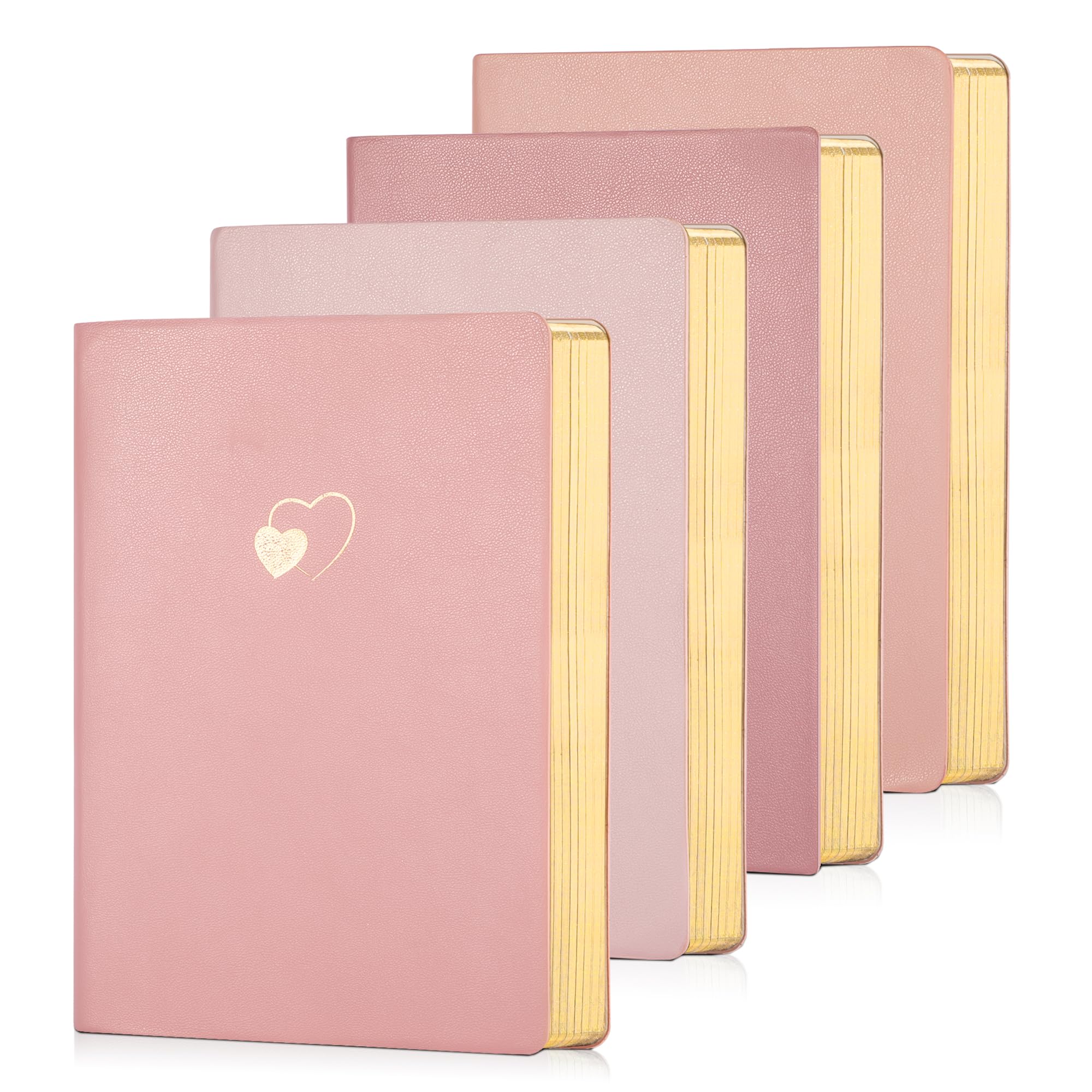 CAGIE Pack de 4 cuadernos con forro para mujeres y niñas, 256 páginas con diario de piel en forma de corazón para escribir A5, cuaderno de tapa blanda para la escuela de trabajo (gradiente rosa, A5)