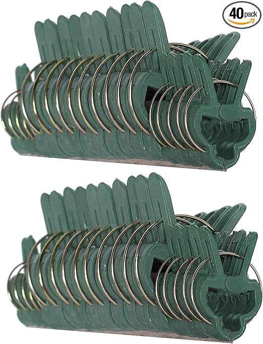 RamPro 40 Piece Green Gentle Gardening Plant & Flower Lever Loop Gripper Clips, Tool for Supporting or Straightening Plant Stems, Stalks, and Vines, Garden Clips