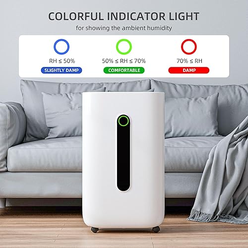 Miniatura 5 de Deshumidificador de 5,000 pies cuadrados de 75 pintas para sótanos y hogar, con manguera de drenaje, tanque de agua de 1.7 galones. Control