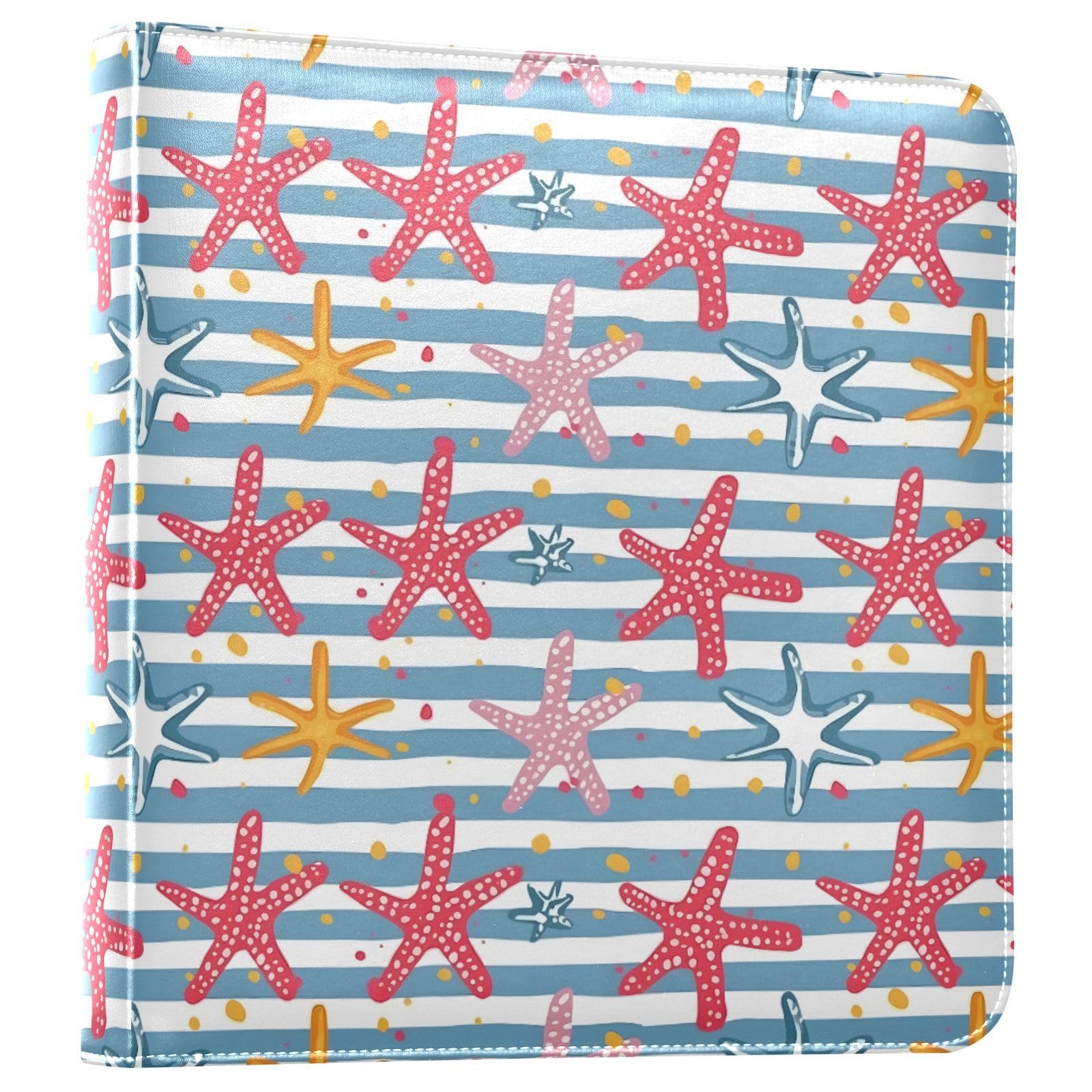 JIPONI Starfish Striped Background Large Photo Album, DIY Leather Cover Scrapbook Albums for 4x6 5x7 6x8 Pictures, Self Adhesive Memory Book for Wedding, Baby, Family