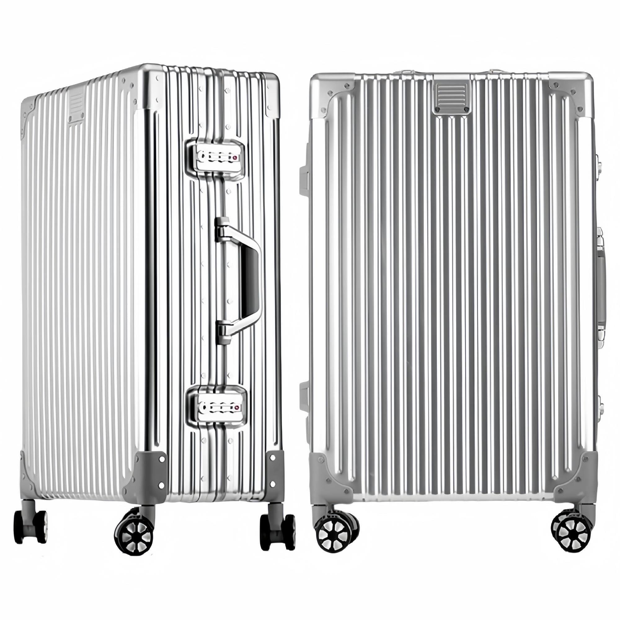Valigia da viaggio in alluminio, con manico telescopico, TSA, 4 ruote, argento, L, Trolley rigido in alluminio con ruote orientabili