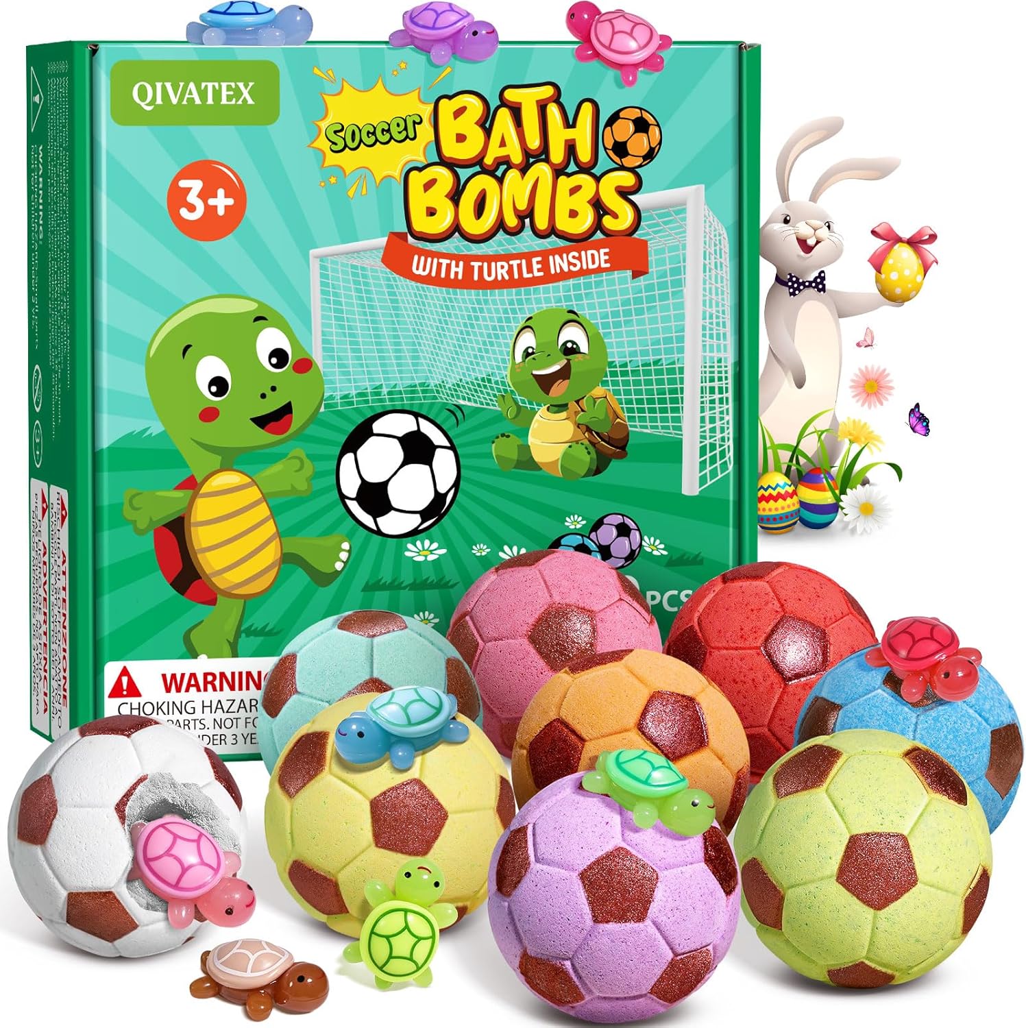 Bath Bombs with Surprise Toys Inside, Easter Soccer Gifts for Kids Boys Girls, 9 Kids Bath Bombs Gift Set, Handmade Nature Bubble Bath Fizzes Bomb, Birthday Gifts for Kid