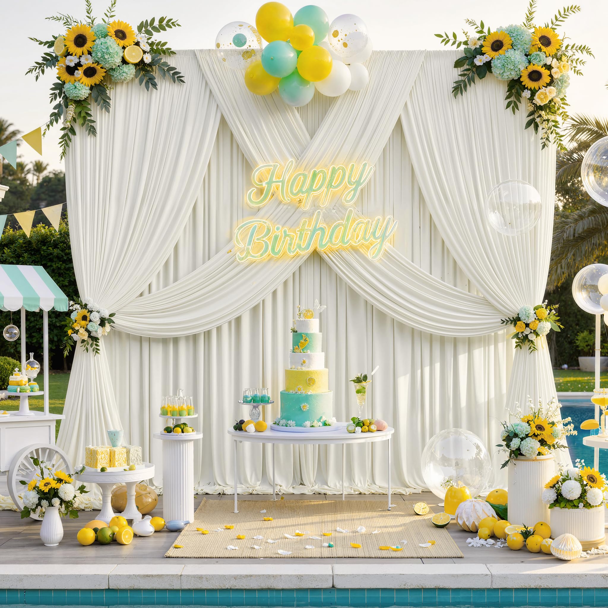 Faltenfreier elfenbeinfarbener Hintergrund für Hochzeitsfeiern, Polyester, elfenbeinfarben, Fotohintergrund, 2 Paneele, 1,5 x 3 m, für Babyparty, Fotoshooting, Verlobung, Geburtstag, Party,