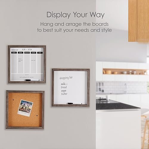 Miniatura 3 de Mikasa Tableros de oficina con marco gris, incluye una pizarra blanca calendario, una pizarra de corcho y una pizarra blanca, juego de 3