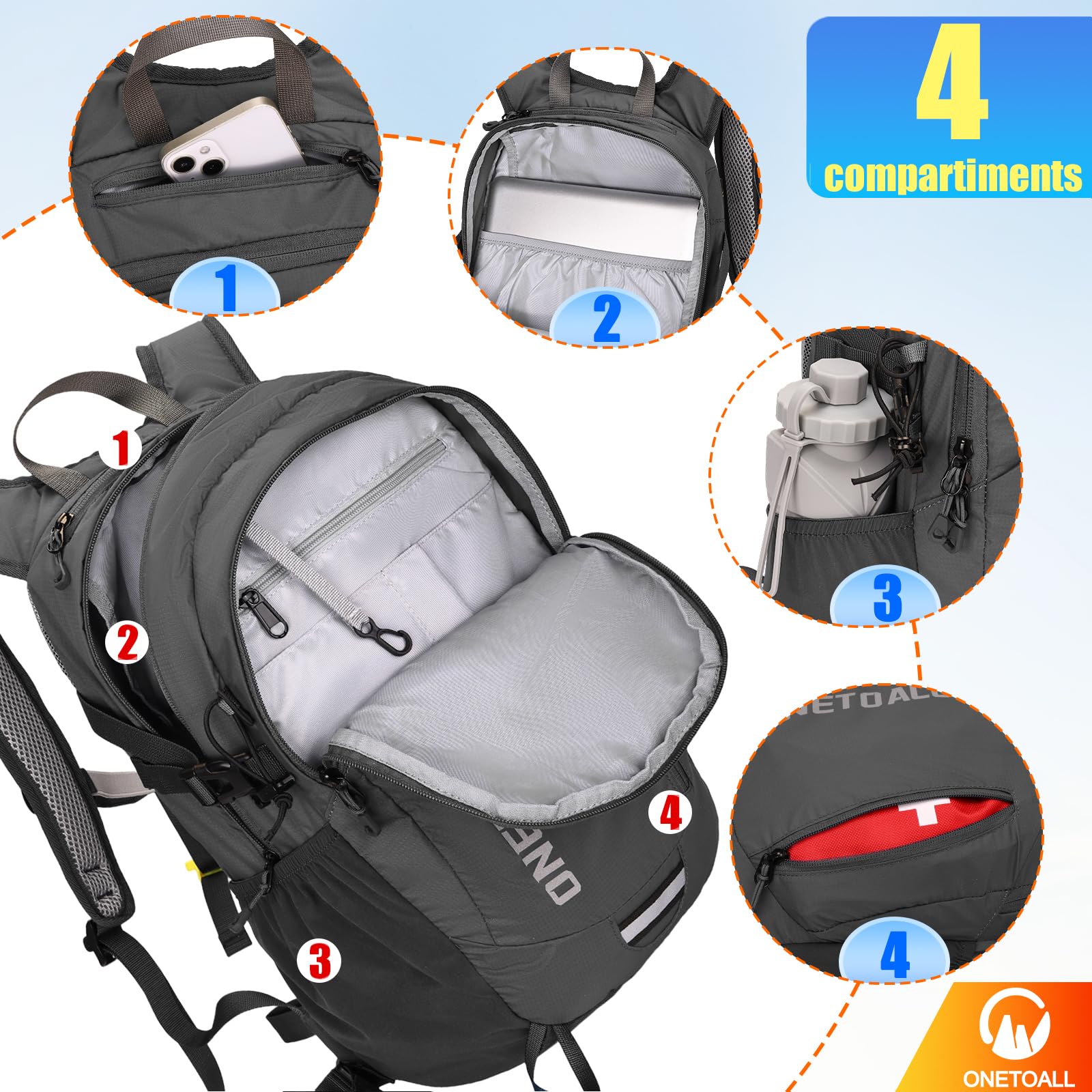 Sac à Dos Randonnée Imperméable - Sac à Dos Homme/Femme Léger et Antivol pour Rando Vélo Voyage Travail Trekking ou Usage scolaire