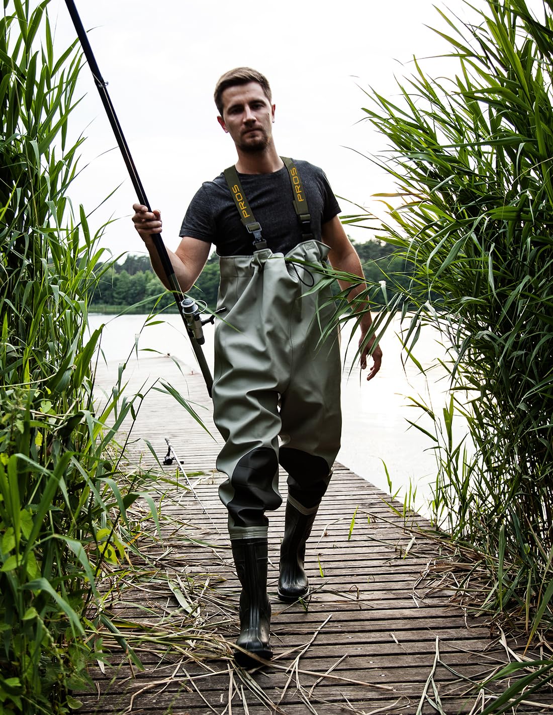 PROS Pantaloni da pesca con ginocchia rinforzate, impermeabili