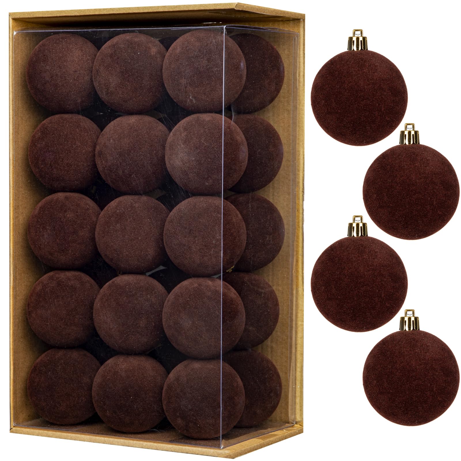 Briful Lot de 30 boules de Noël en velours, Boules de décoration de sapin de Noël incassables de 6 cm, Petites boules de Noël marron avec finition en velours doux pour la décoration de Thanksgiving de