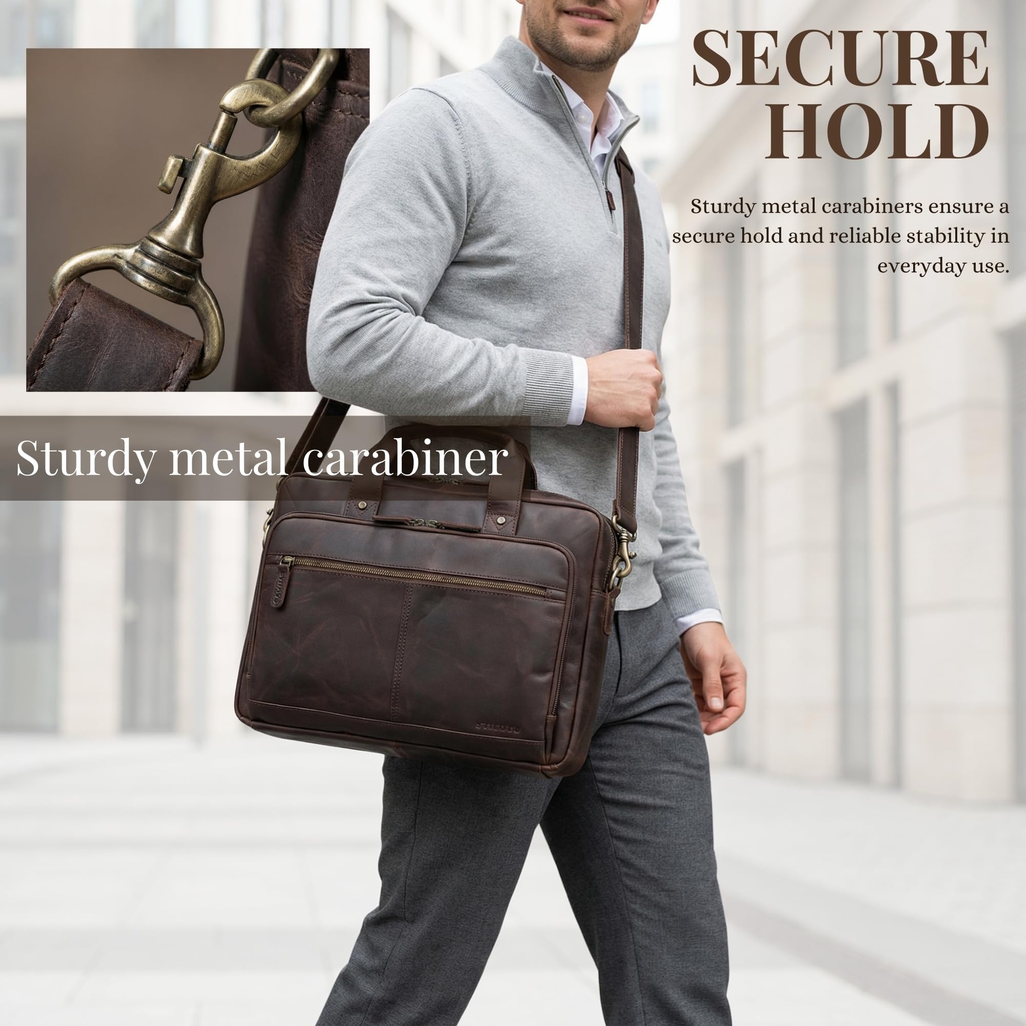 STILORD "Ronan Business Aktentasche Herren Leder Groß Dokumententasche A4 Ledertasche Echtleder - Premium Laptoptasche 16 Zoll Arbeitstasche abnehmbarer Schultergurt Farbe:schwarz