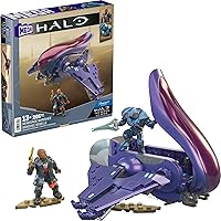 Vista 1 de MEGA Halo The Series Vehicle Building Toys Set, Renegade Banshee Aircraft with 205 Pieces, 2 Micro Action Figures, Purple, Kids and Fans