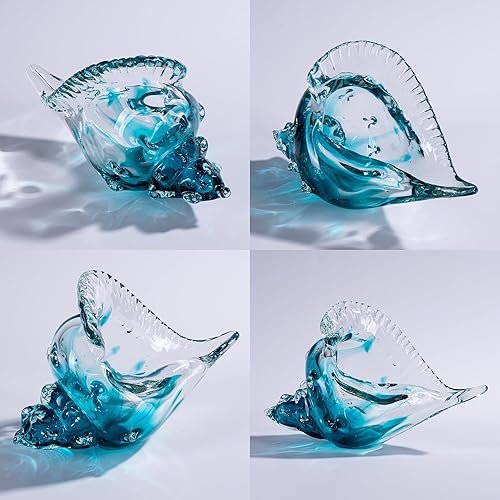 Miniatura 6 de Concha de cristal soplado de 8 pulgadas, gran escultura de conchas marinas, centro de mesa, centro de mesa con temática de playa del océano costero,
