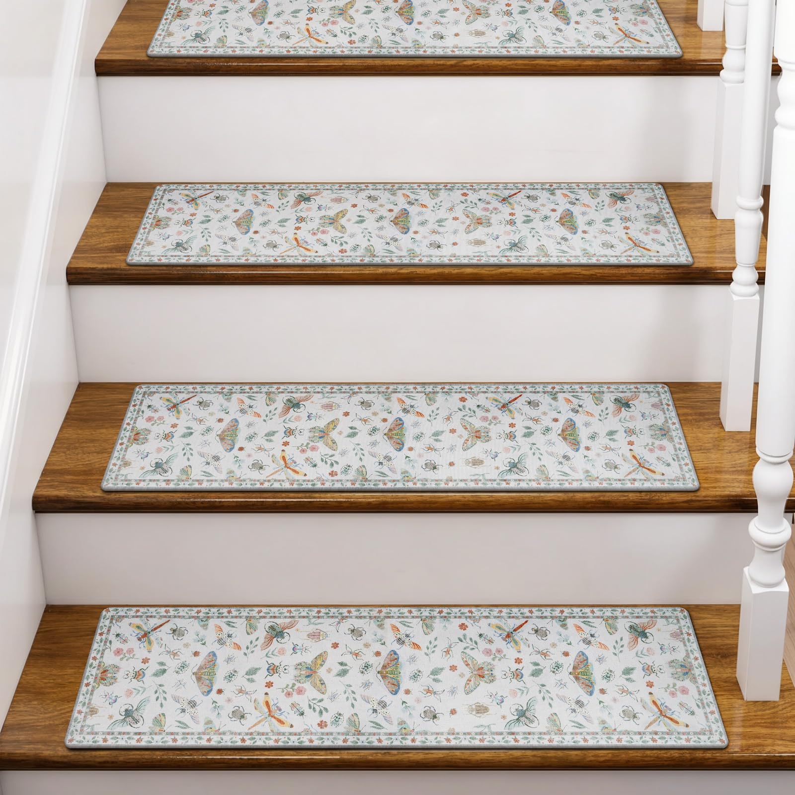 Tapis d'escalier antidérapants OJIA lot de 4 marches en bois beige 76x20 cm