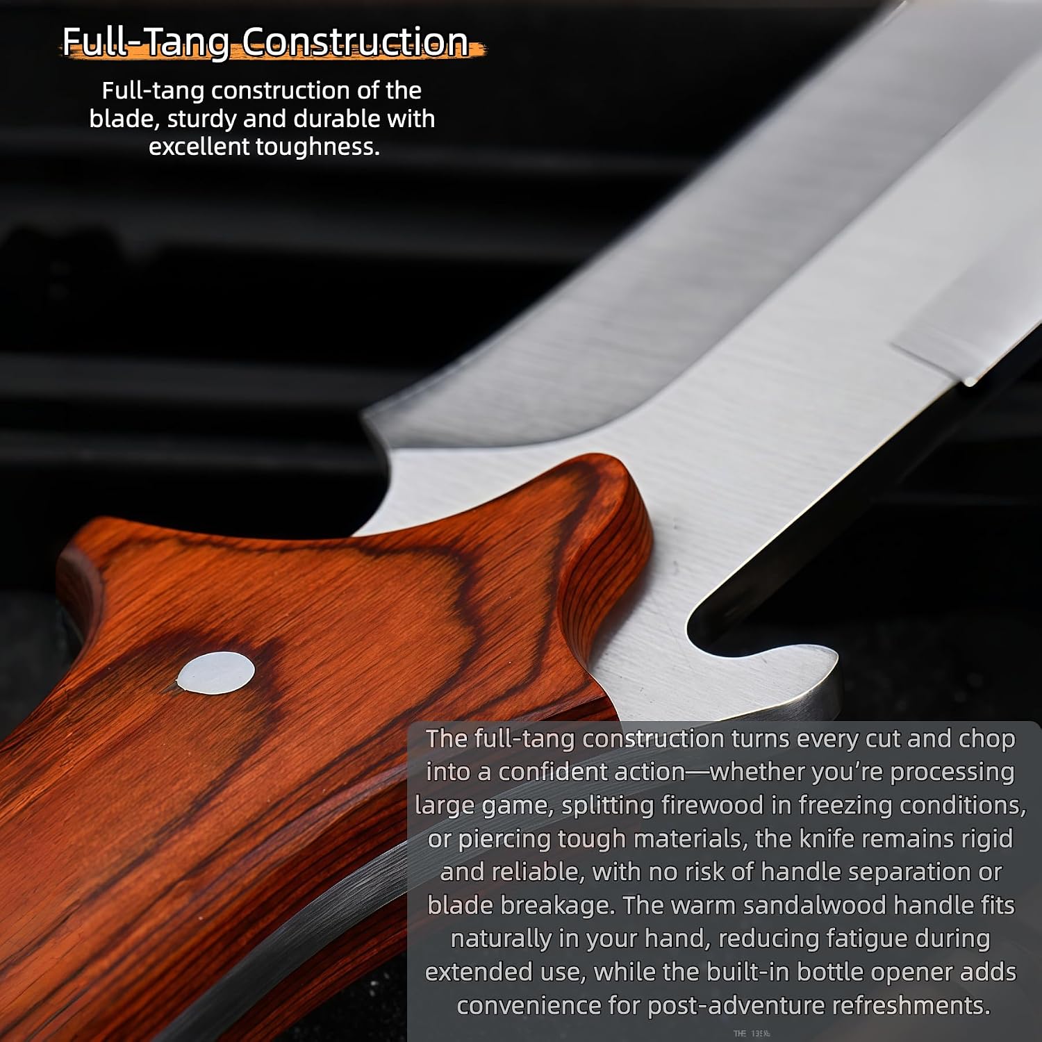 Hunting Knife, Full Tang Outdoor Knife for Bushcraft, HRC 58, 9Cr18MoV Steel, Rosewood Handle, Fixed Blade Knife, Camping Gear, Knives for Men, Gift Ideas for Boyfriend