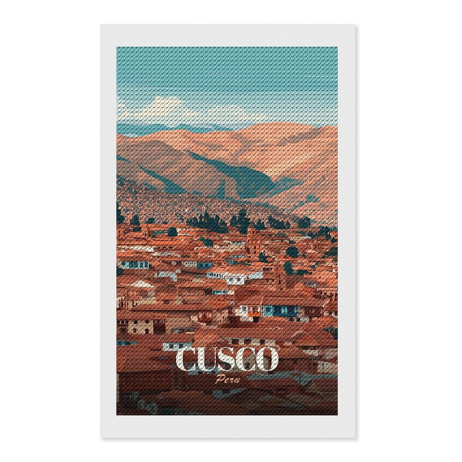 Junmoney Cusco Peru Cityscape Diamond Painting Canvas Set 12"x20", Full Kit Included, Calming Craft to Unwind, Farmhouse Decor, Christmas Gift