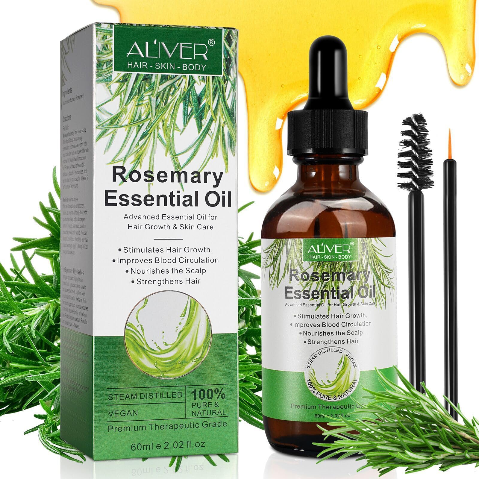 Rosemary Hair Growth Oil, Hair Loss Treatment, Stimulates Hair Growth, Strengthens Hair, Nourishes Scalp, Rid of Itchy and Dry Scalp, Improves Blood Circulation for Men and Women