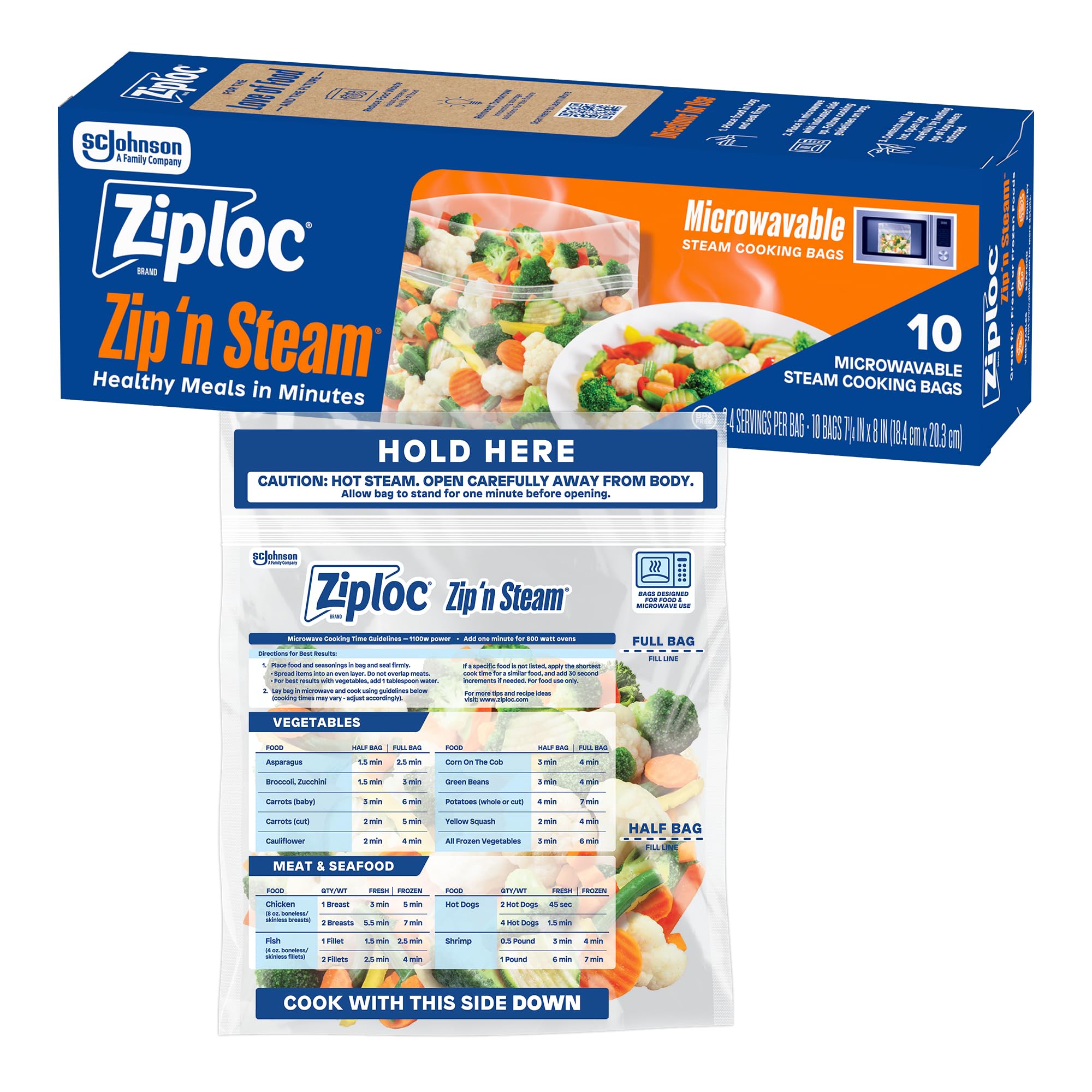 Ziploc Zip 'n Steam Food Storage Cartons for Meal Prep, Healthy