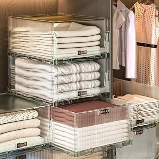 OTYTY 衣類収納ケース 引き出し 押し入れ収納ケース クリアケース クローゼット プラケース 押し入れ 収納 折り畳み ケース 洋服収納 衣類収納 整理棚 積み重ね可能 タンス収納 大容量 省スペース キッチン プラスチックケース 【服・下着・タオル収納】 カラーボックス おしゃれ Plastic box 省スペース 3段4段 クリア, L-3個組